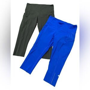 Lululemon Fast & Free Crop II *Nulux 19" Moroccan Blue Army Green Size 8